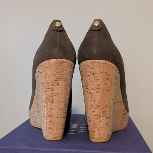 Stuart Weitzman Corkswoon Suede Heels Loden 11.5 M - Picture 3 of 8